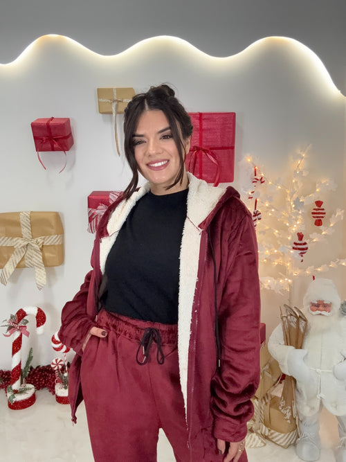 Velvet Fleece Set Μπορντώ