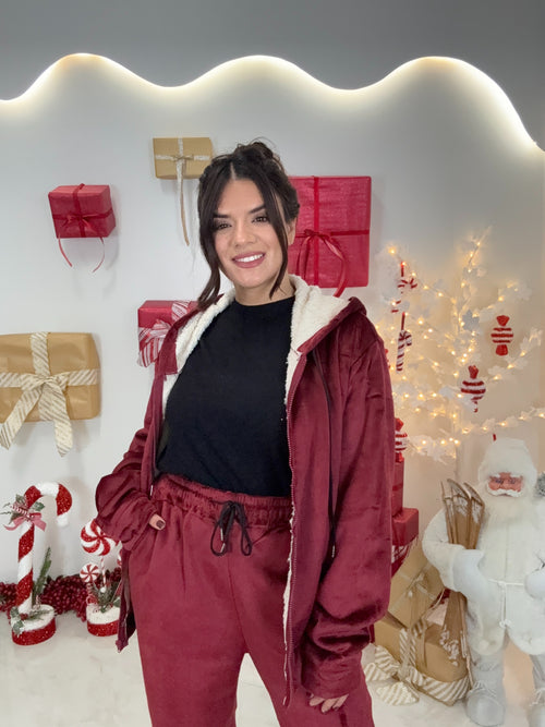 Velvet Fleece Set Μπορντώ
